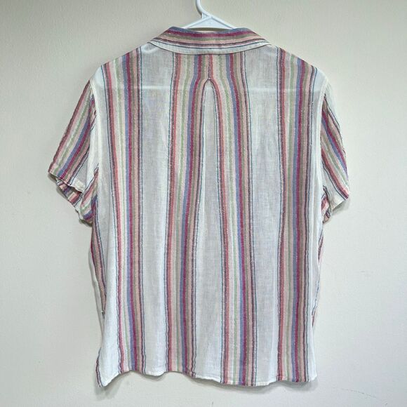 Rails Zuma Havana Striped Button Down Shirt Linen Blend Medium Women - Picture 5 of 7